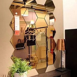 12 Espejos Autoadhesivos Con Forma Hexagonal Para La Decorac