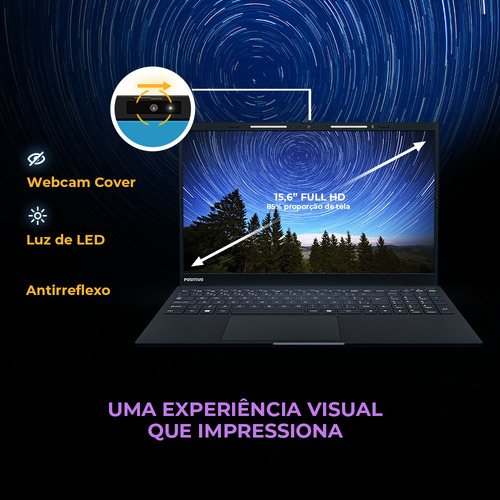 Notebook Positivo Vision R15 Lumina Bar, AMD Ryzen 5 8GB 256GB, Tela 15 polegadas Full HD Antirreflexo, Linux - Preto
