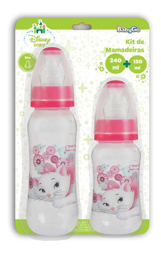 Kit Mamadeiras Marie 240ml E 150ml Orto Silicone 1230 Babygo Cor Rosa Animais