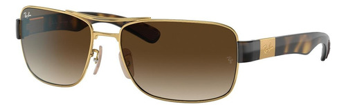 Óculos de sol Ray-Ban RB3522 Standard armação de metal cor polished gold, lente brown de policarbonato degradada, haste tortoise de metal