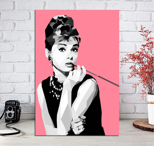 Cuadro 60x90cm Audrey Hepburn Retro Pink Rosa Geometrico