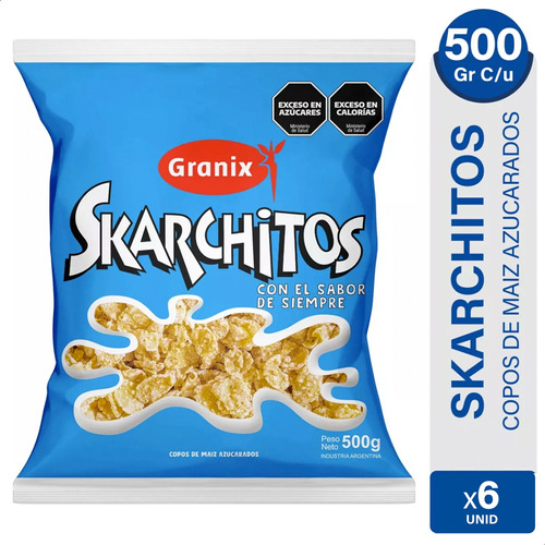 Skarchitos Copos De Maiz Azucarados Cereal Granix - Pack X6