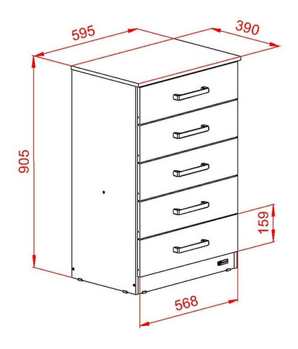 Cómoda Chifonier Dormitorio Melamina 5 Cajones Dakar Mosconi Color Blanco