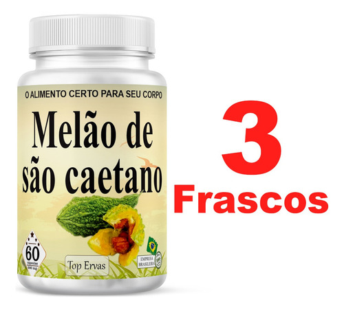 Melão De São Caetano Para Diabetes Puro Natural Caps 3 Pote Sabor Sem Sabor