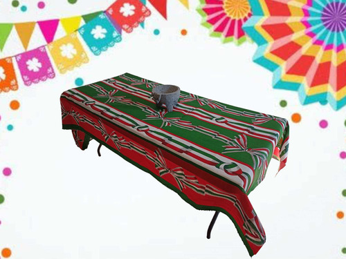 3 Metros Mantel - Estampado Listón Vede Rojo Fiestas Patrias