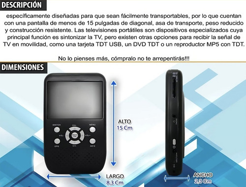 Imagen 2 de 5 de Televisor Digital Tda Pantalla Lcd 3.5 PuLG Tuner Multimedia