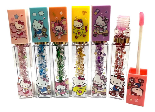 Pack 6 Brillos Labios Mágicos Glitter Lip Gloss Hello Kitty