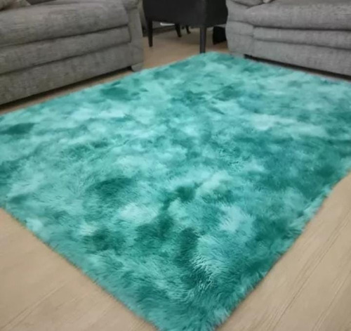 Alfombra Peluda Antideslizante   180x200cm Turquesa Jaspeada