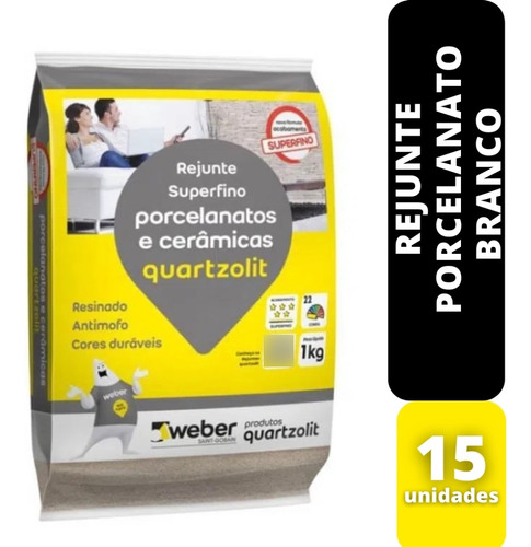 Kit C/15 Rejunte Porcelanato 1kg Branco Quartzolit