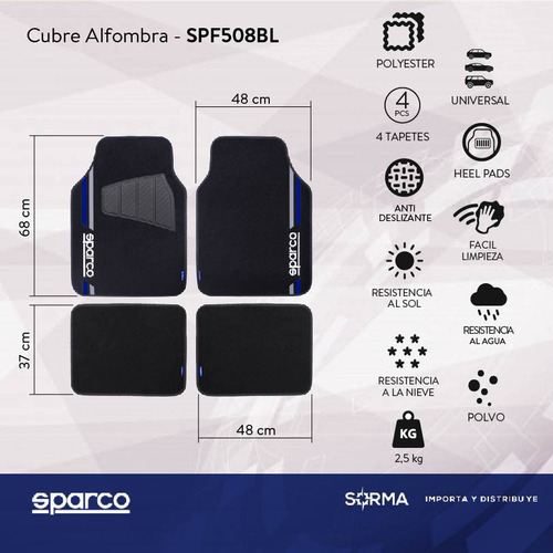 Imagen 2 de 10 de Cubre Alfombra Auto Sparco 4 Piezas Polyester Universal