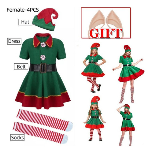 Disfraz De Duende Navideño Femenino Lazhu Cosplay De Navidad