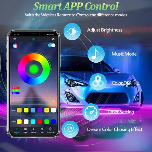 . Coche Chasis Tira De Luces Led Rgb For Autocon App Control