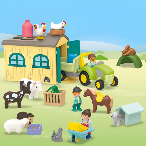 Playmobil Junior Granja Con Tractor Remolque +29pcs 71656 Granja Con Tractor Remolque