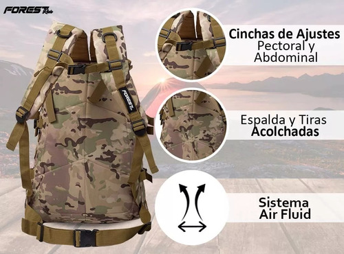 Mochila Táctica Forest Porta Notebook Trekking Urbana Viaje Color Negro