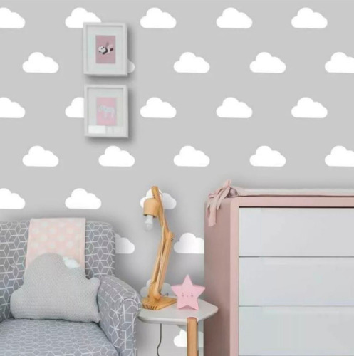 Adesivo Parede Quarto Infantil Nuvens 55un 10cm+ 70un 7cm Cor Branca