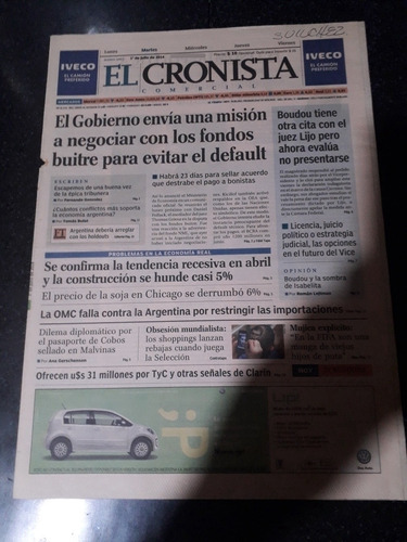 Tapa Diario El Cronista 01 7 2014 Default Deuda Fondos Messi