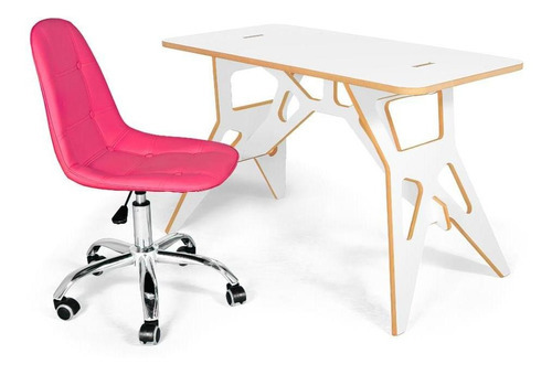 Kit Escrivaninha De Encaixe Paris Com Cadeira Office Botonê Cor Rosa