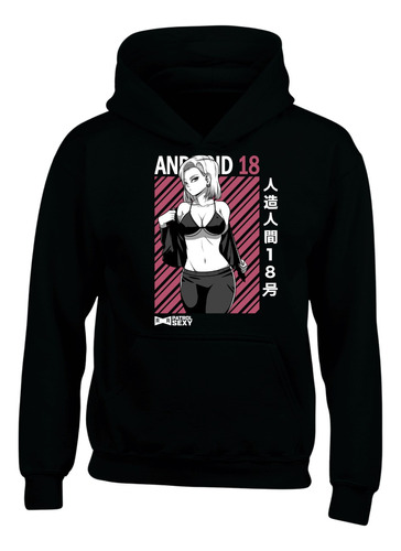 Hoodie Buzo Capota Androide 18 Dragon Ball Black 