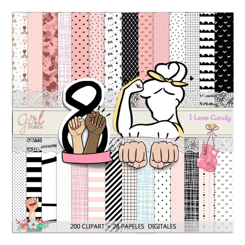 Kit Digital Dia De La Mujer  Papeles + Clipart