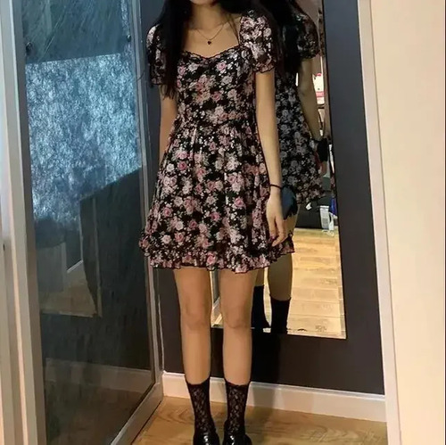 Minivestido Evasé Con Estampado Floral Para Mujer Con Cuello