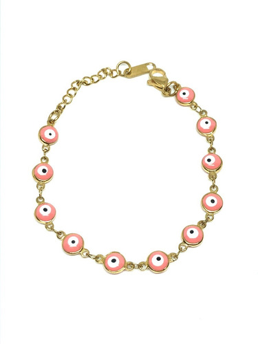 Pulsera Ojito Turco Rosa Acero Dorada 6 Mm