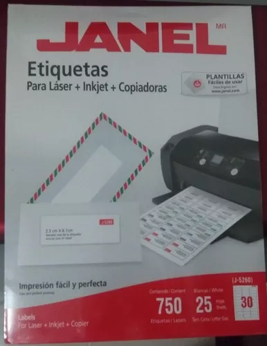 ETIQUETAS BLANCAS JANEL J 5165 DE 216 X 279 MM 1 PAQUETE 25 HOJAS