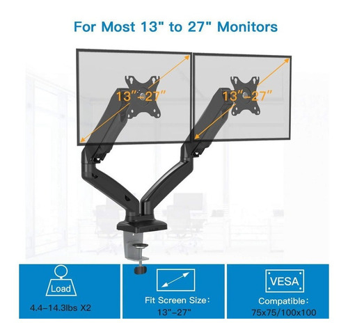 Base Vesa Para 2 Monitores Huanuo A Gas De 13'' A 27''