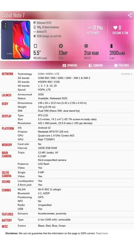 Cubot Note 7 2gb 16gb Dual Sim Duos