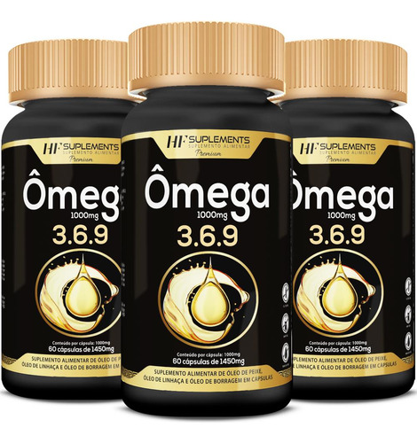 3x Omega 3 6 9 60caps Peixe Linhaça Borragem Hf Suplements