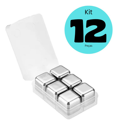 Kit 12 Cubos De Gelo Inox Pedras Reutilizáveis Bebida Drinks