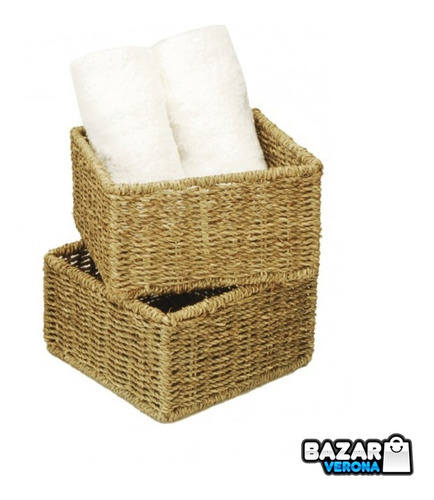 Imagen 1 de 3 de Caja Cubo Baño Cocina Living Organizador Seagrass 19 X 9 Cm