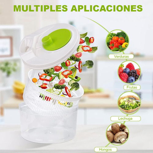 Secador De Lechuga Para Cocina Kimhi Centrifugador De Verduras Y Frutas Grande 3 Litros Escurridor De Verdura Secadora De Lechuga Manual Con Colador Integrado Centrifugadora De Ensalada Color Blanco