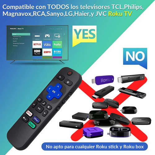 Domoko Control Remoto para Roku TV, Compatible Con Todos Los Tcl LG Onn Sharp Philips Hisense Jvc Rca Sanyo Haier Insignia Hitachi Magnabox, Con AAA Pilas y Funda Protectora