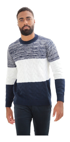 Imagem 4 de 7 de Suéter Masculino Tricô Zurique Azul/branco