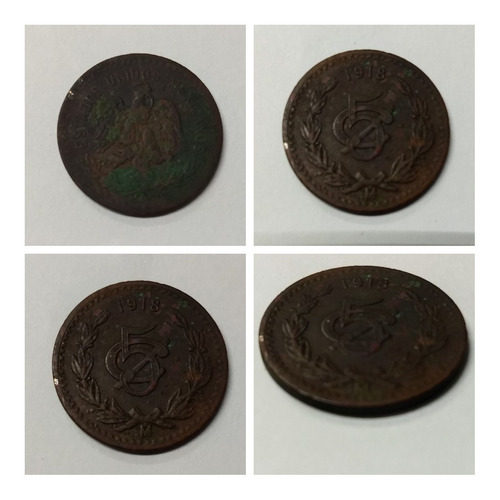 Moneda 5 Centavos 1918 Cobre, Siglo Xx. Mo. Condición Vf.