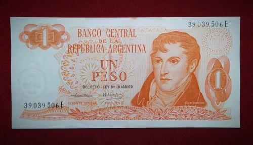 Billete 1 Peso Ley 1974 Bottero 2318 Serie E Filigrana 1 