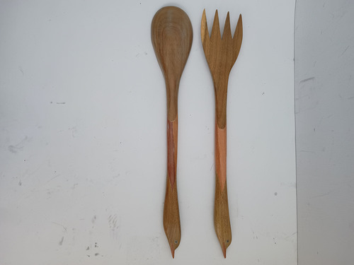 Ser De Cuchara Y Tenedor Para Ensaladas Madera Artesanía Marrón Claro