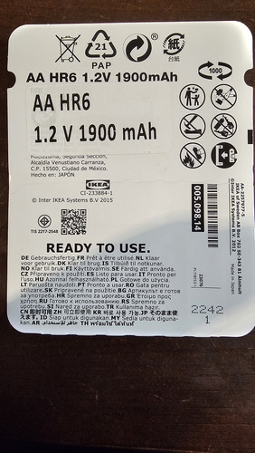 Paquete 4 Baterías Recargables Ikea Doble Aa, 1900mah