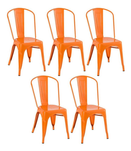 5 Cadeiras Iron Tolix Aço Metal Ferro Industrial  Cores Cor da estrutura da cadeira Laranja
