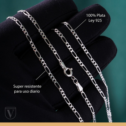 Cadena Figaro 3x1 Plata Ley 925 Collar Fina | 45cm - 2.5mm Color Plateado