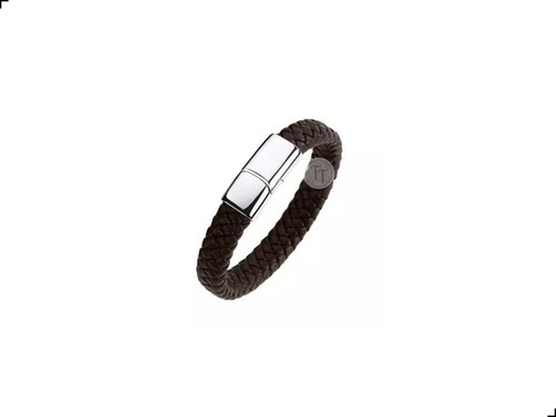 Brazalete Hombre Titanio 18k Piel Trenzada Café