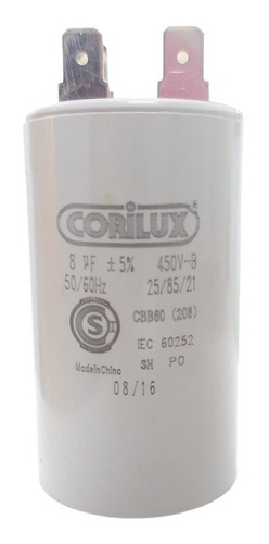 Capacitor Monofasico 8mf 450 Vac Con Terminal 8 Mf