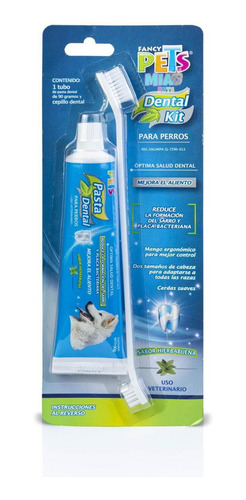 Imagen 1 de 5 de Kit Dental Perros Fancy Pets Cepillo Pasta 90g Antisarro