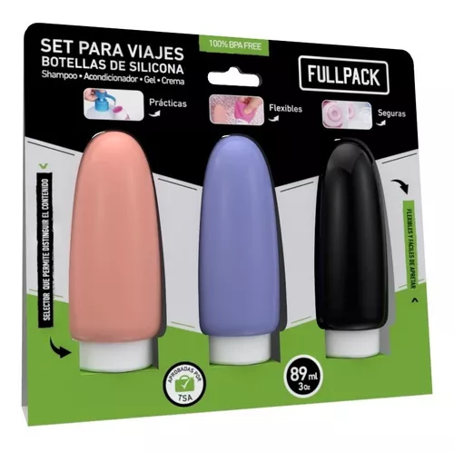 Set Para Viaje Botella X3 Silicona 89ml Apto Bolso De Mano