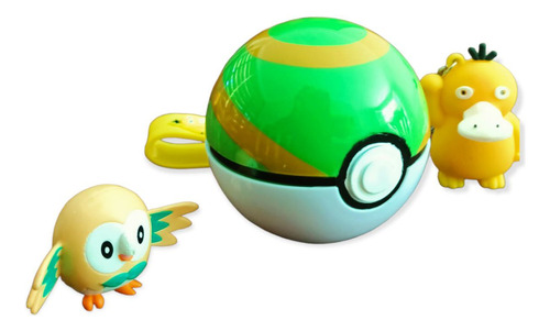 Pokebola Verde Rowlet Y Llavero Psyduck Colección Pokemon