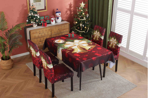 Mantel Decorativo Comedor Navidad + 4 Fundas Sillas 140*180