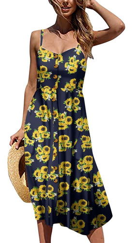 Vestido Verano Para Dama Bohemio Estampado Girasol