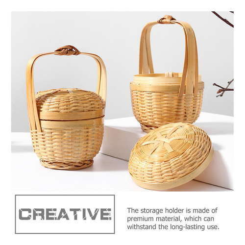 Mini Cesta Portátil Tejida De Bambú Para Caramelos