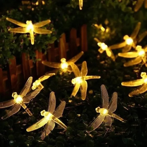 Imagen 4 de 7 de Guirnalda Solar Libélula Hadas 5 Metros 30 Led Calida