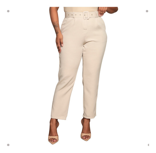 Calça Plus Size Alfaiataria Social Com Cinto Moda Feminina